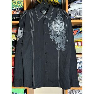 Roar Embroidered Stitch Pin Stripe Western Long Sleeve Button Shirt